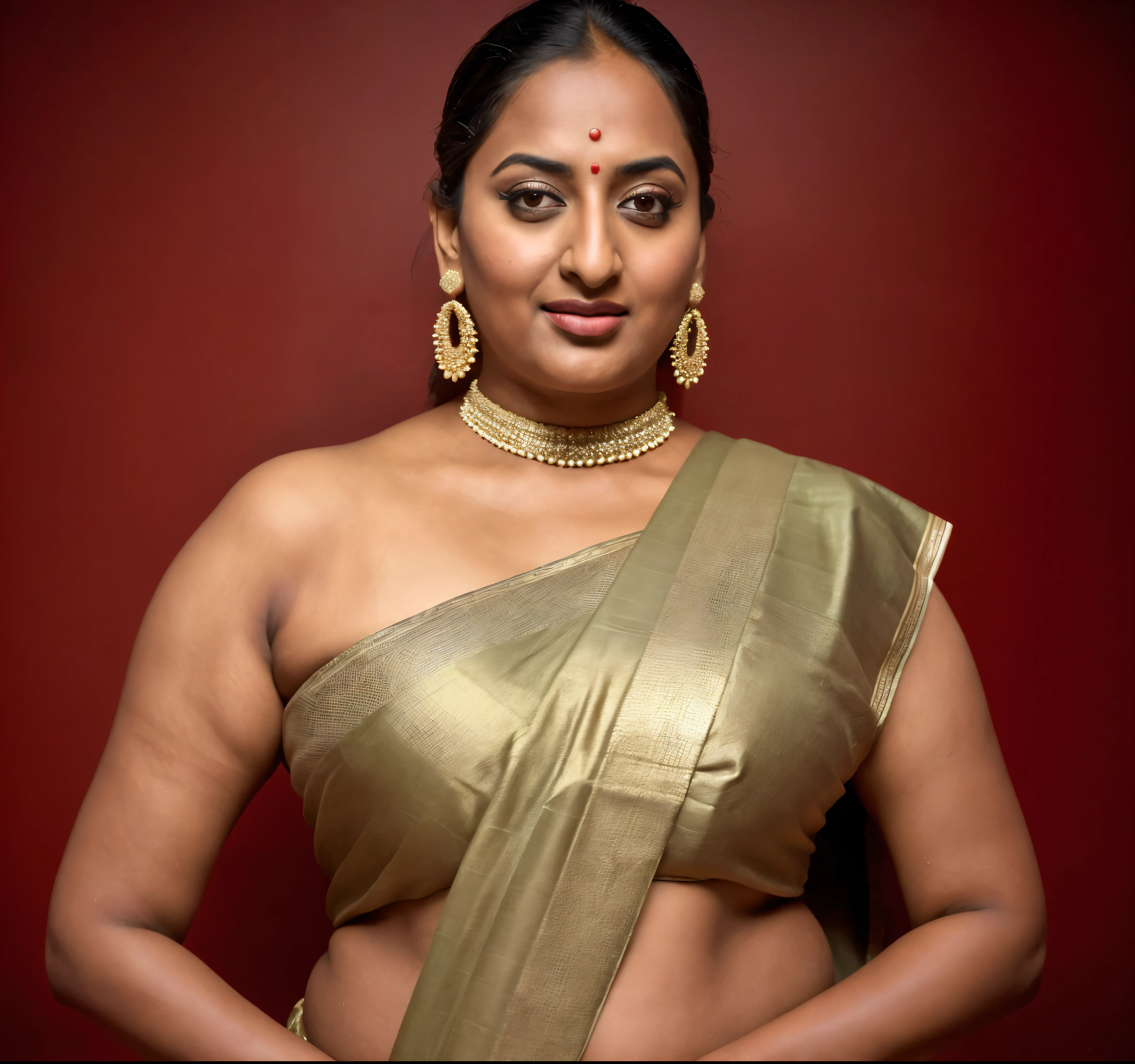 Foto RAW, photorealistic, photography, full body shot, 50 years old Woman, master shot, perfect eyes, goddess like beauty, pierced eyes, perfect thick chubby mallu Desi aunty bhabhi, Wearing a Stanapatta, a chest-band.Saree model, model Photography, Indian saree shoot, Indian traditional wear advertising photography, traditional wear brand shoot, face of Indian actress Sonakshi Sinha, masterpiece, realistic, realism, incredible details,  pleasure, photorealism, detailed skin, skin pores, high contrast, photorealistic Artstation 8k HD digital art trend of high definition and detailed realistic skin texture, ultra detail, realistic skin texture, armature, best quality, ultra high definition, (photorealistic:1.4),, high resolution, detail, raw photo, sweat, Re sharp, by Lee Jefferies Nikon D850 Film Stock Photo 4 Kodak Portra 400 Camera F1.6 Lens Rich Color Ultra Real Realistic Realistic Textures Dramatic Lighting Unreal Engine Trending at Art Station Cinestill 800,(pele altamente detalhada: 1.2), 8k UHD, DSLR, soft-lighting, alta qualidade, grain of film, Fujifilm XT3,she didn't like to wear blouse or bra, she is happy to wear only saree, she hates blouse or bra, detailed hairy armpits, hyper realistic skin, skin pores, sweat, veins, 