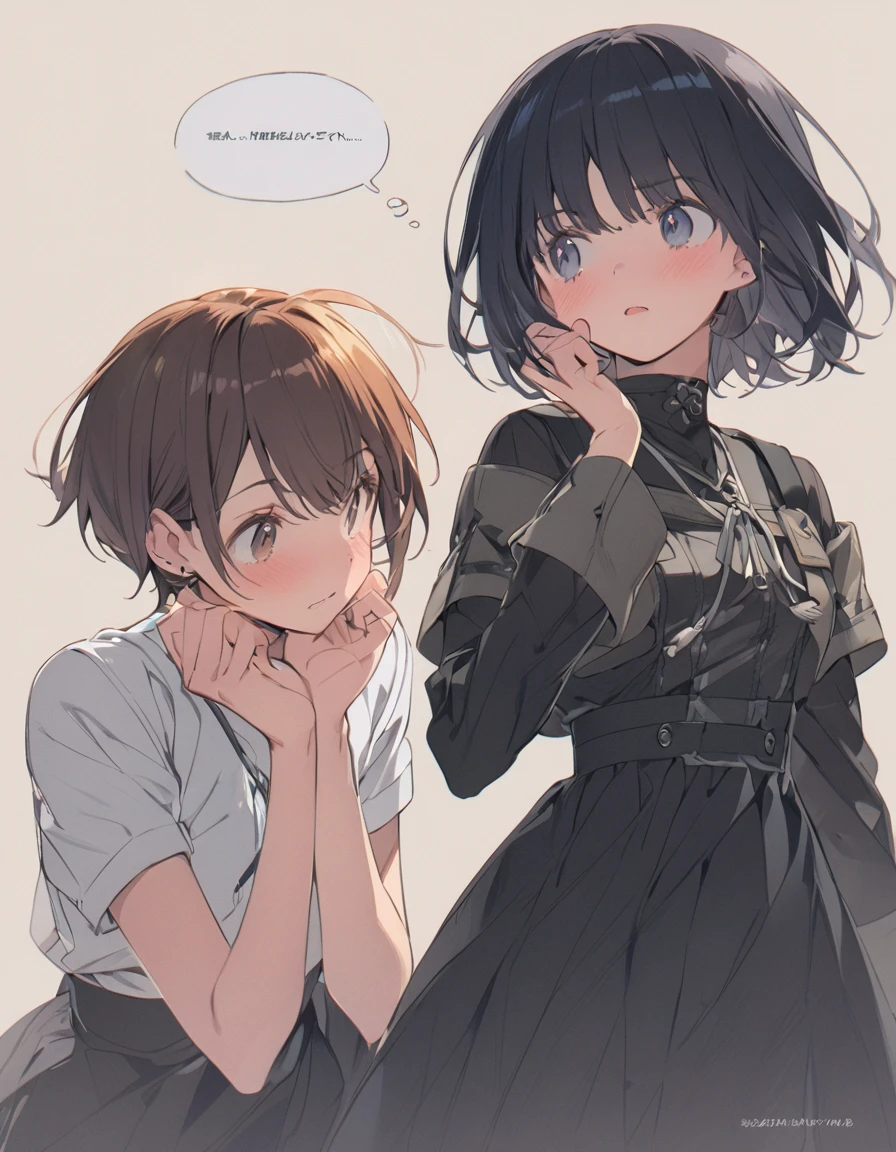 Two short-haired girls are having a conversation