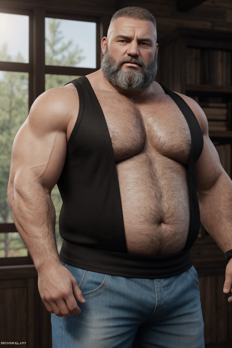 8K resolution very realistic An award-winning original photo，8K Very Realistic Accurate Bearded Big Bald Middle Aged Manly Chubby Fat Muscular Beefy Burly big belly hairy daddy bear man,( wearing an accurate shorts ),( wearing an accurate Black Singlet Cotton Vests Training Tank Top ),( 8K Very realistic Accurate shoulders), 8K very realistic accurate detailed shoulders, 8K Very Realistic Accurately detailed bearded big bald middle aged daddy bear big belly chubby muscular manly burly beefy hairy daddy bear man, 8K very realistic accurate beard, 8K very realistic accurate detailed beard, 8K very realistic accurate body hair, 8K very realistic accurate detailed body hair, 8K very realistic accurate mens clothing,8K very realistic accurate detailed mens clothing,( 8K Realistic Detailed face:1.3),8K very realistic accurate arms,8K very realistic accurate detailed arms, 8K very realistic accurate hands, 8K very realistic accurate detailed hands, 8K very realistic accurate elbows, 8K very realistic accurate fingers, 8K very realistic accurate detailed fingers, 8K very realistic accurate wrist, 8K very realistic accurate chest, 8K very realistic accurate burly belly, 8K very realistic accurate detailed burly belly, very realistic accurate detailed chest, 8K very realistic accurate pecs, 8K very realistic accurate pecs, 8K very realistic accurate thick neck, 8K very realistic accurate neck, 8K very realistic accurate detailed neck, 8K very realistic accurate detailed neck lines,8K very realistic accurate lips,8K very realistic accurate lips,8K very realistic accurate eyes,8K very realistic accurate detailed eyes, 8K very realistic accurate big burly body, 8K very realistic accurate detailed big burly body, volumetric lighting,( 8K Very High Best quality,8K A Very high resolution, 8K Very Photorealistic),8K very realistic accurate Intricate details,very accurate daddy bear photoshoot, 8k High hdr,8K Very Realistic upper body shot, 8k very realistic detailed upper body shot