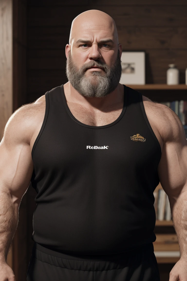 8K resolution very realistic An award-winning original photo，8K Very Realistic Accurate Bearded Big Bald Middle Aged Manly Chubby Fat Muscular Beefy Burly big belly hairy daddy bear man,( wearing an accurate shorts ),( wearing an accurate Black Singlet Cotton Vests Training Tank Top ),( 8K Very realistic Accurate shoulders), 8K very realistic accurate detailed shoulders, 8K Very Realistic Accurately detailed bearded big bald middle aged daddy bear big belly chubby muscular manly burly beefy hairy daddy bear man, 8K very realistic accurate beard, 8K very realistic accurate detailed beard, 8K very realistic accurate body hair, 8K very realistic accurate detailed body hair, 8K very realistic accurate mens clothing,8K very realistic accurate detailed mens clothing,( 8K Realistic Detailed face:1.3),8K very realistic accurate arms,8K very realistic accurate detailed arms, 8K very realistic accurate hands, 8K very realistic accurate detailed hands, 8K very realistic accurate elbows, 8K very realistic accurate fingers, 8K very realistic accurate detailed fingers, 8K very realistic accurate wrist, 8K very realistic accurate chest, 8K very realistic accurate burly belly, 8K very realistic accurate detailed burly belly, very realistic accurate detailed chest, 8K very realistic accurate pecs, 8K very realistic accurate pecs, 8K very realistic accurate thick neck, 8K very realistic accurate neck, 8K very realistic accurate detailed neck, 8K very realistic accurate detailed neck lines,8K very realistic accurate lips,8K very realistic accurate lips,8K very realistic accurate eyes,8K very realistic accurate detailed eyes, 8K very realistic accurate big burly body, 8K very realistic accurate detailed big burly body, volumetric lighting,( 8K Very High Best quality,8K A Very high resolution, 8K Very Photorealistic),8K very realistic accurate Intricate details,very accurate daddy bear photoshoot, 8k High hdr,8K Very Realistic upper body shot, 8k very realistic detailed upper body shot