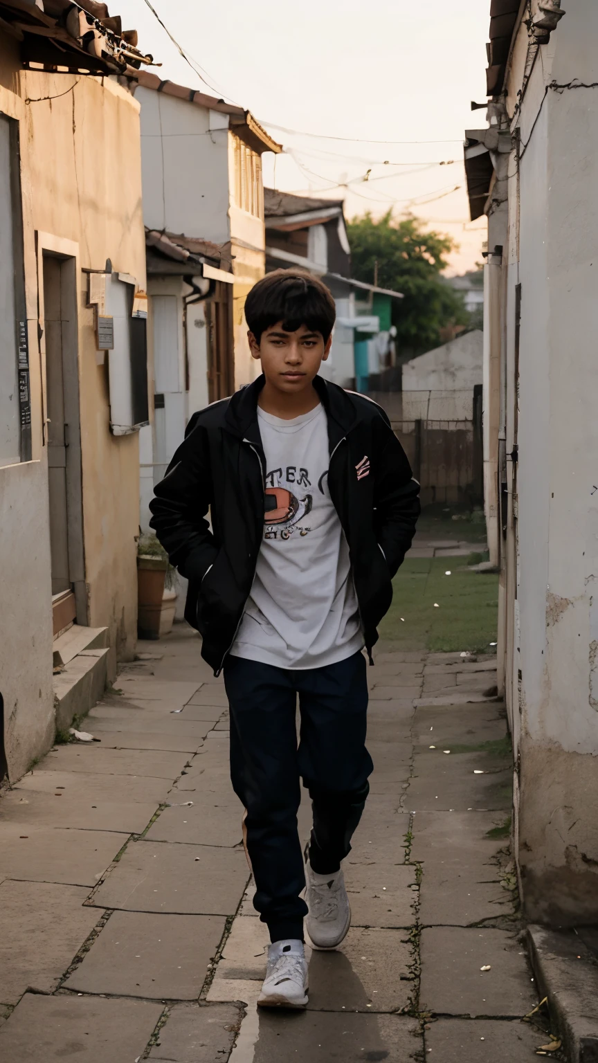 A male teenager, going to buy bread in the early morning