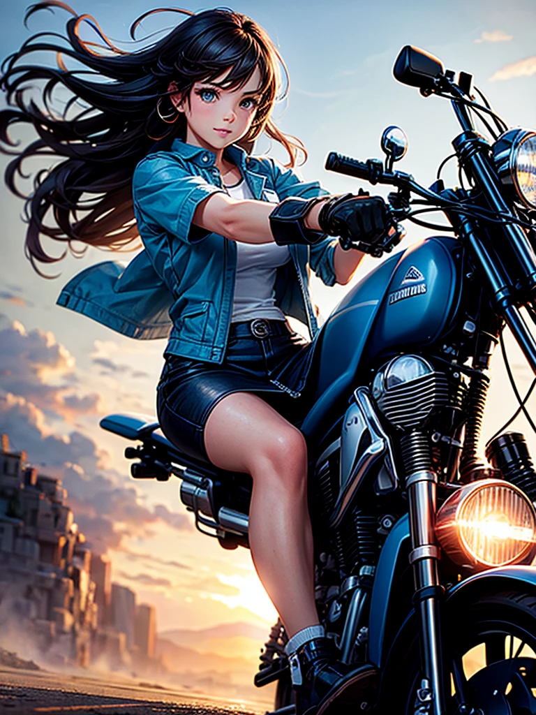 Highest quality,Highest Resolution,Beautiful girl riding a motorcycle,Near future,Mechanic,