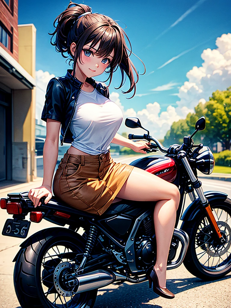 Highest quality,Highest Resolution,Beautiful girl riding a motorcycle,Near future,Mechanic,