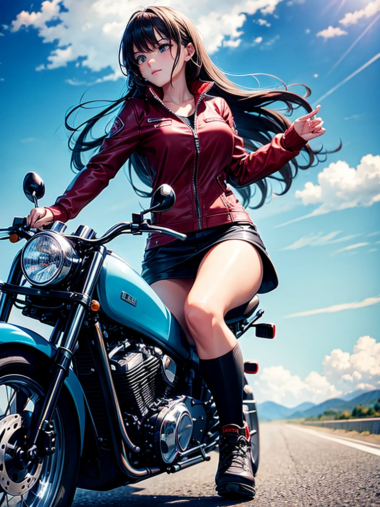 Highest quality,Highest Resolution,Beautiful girl riding a motorcycle,Near future,Mechanic,