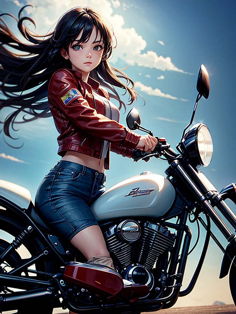 Highest quality,Highest Resolution,Beautiful girl riding a motorcycle,Near future,Mechanic,