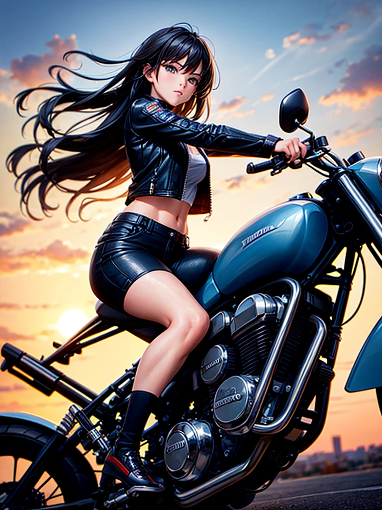 Highest quality,Highest Resolution,Beautiful girl riding a motorcycle,Near future,Mechanic,