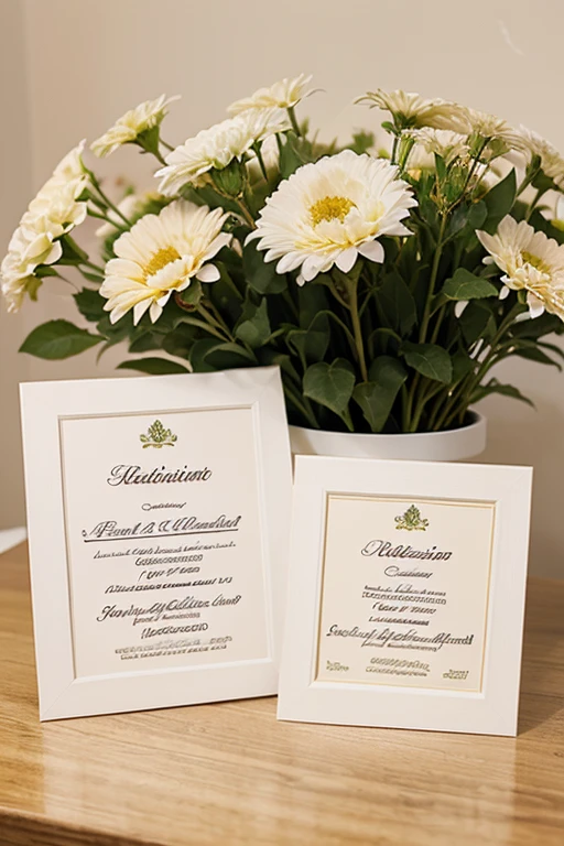 Beautiful original gift certificates for a flower shop, realistic on a light background, detailed photo