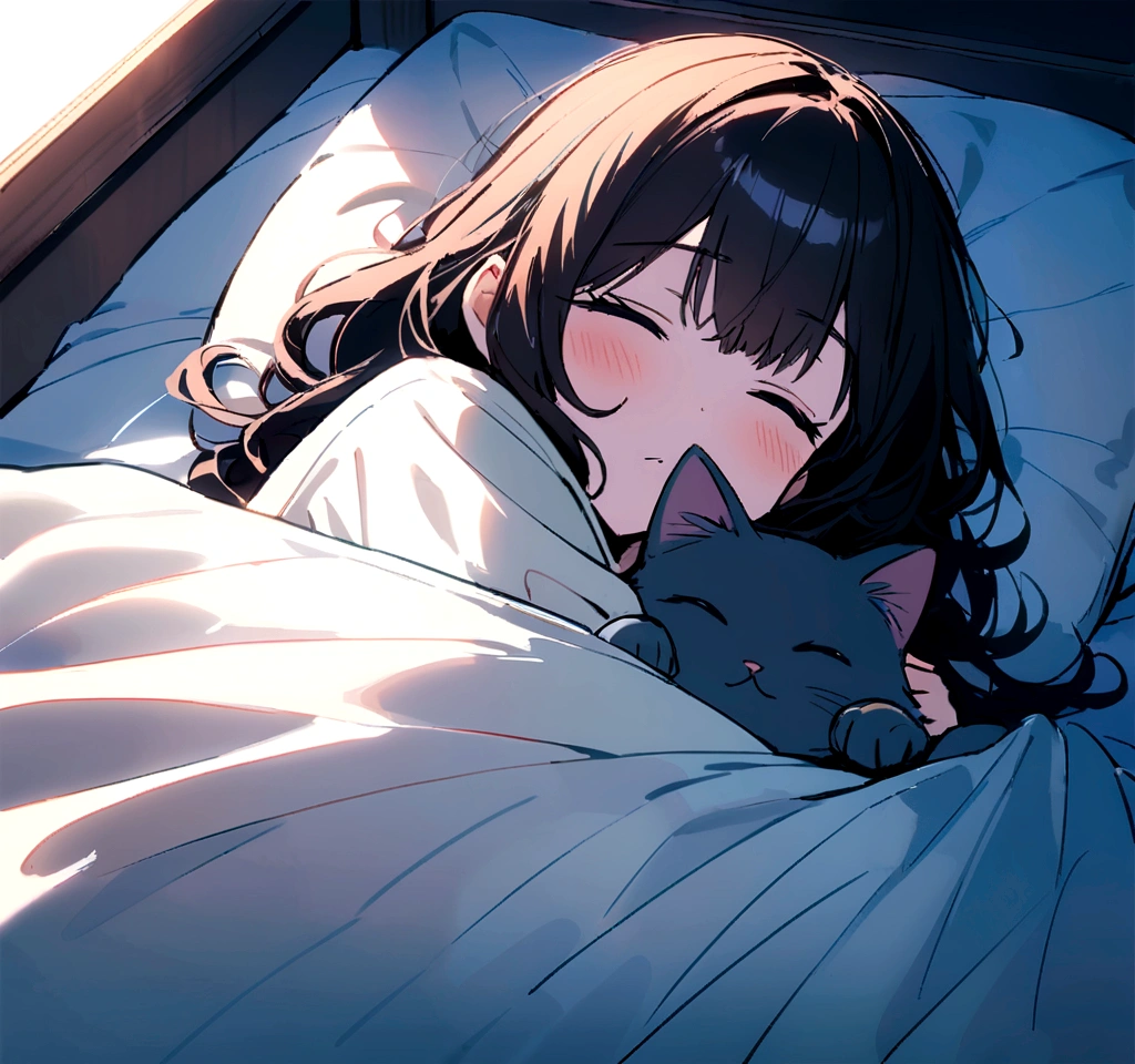 hug my cat in bed, while we sleep hugging and covering ourselves with the sheet
