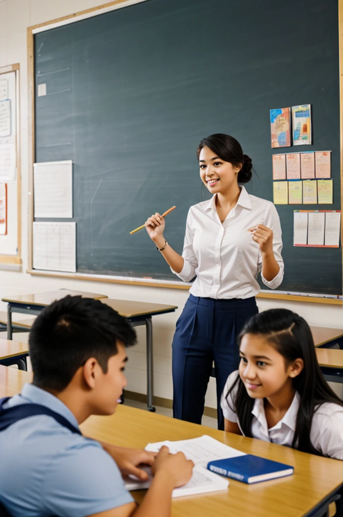 A teacher teaching high school students