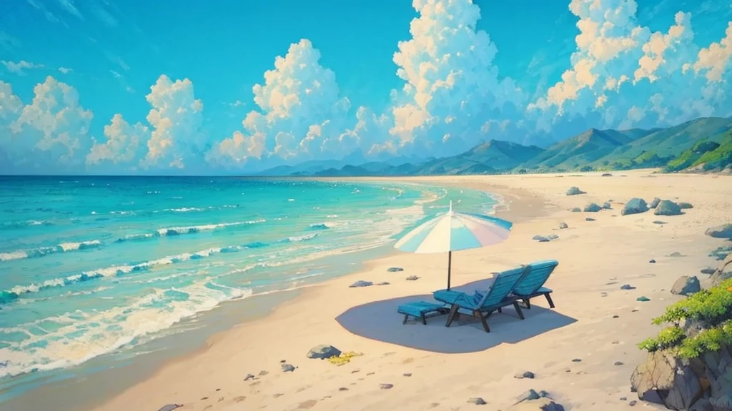 background of a beach with parasols at noon