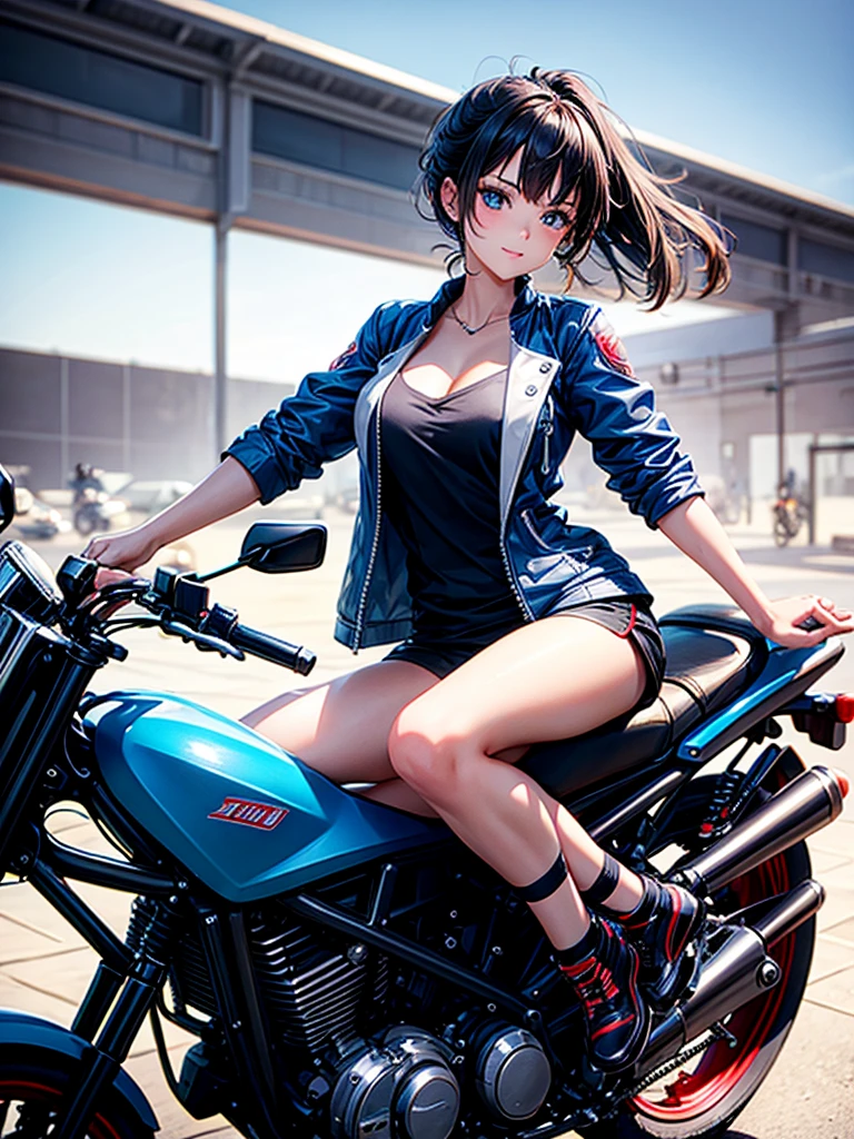 Highest quality,Highest Resolution,A beautiful girl riding a motorcycle-like machine,Near future,Mechanic,