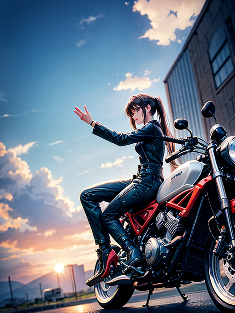 Highest quality,Highest Resolution,A beautiful girl riding a motorcycle-like machine,Near future,Mechanic,