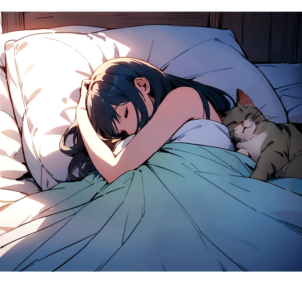 hug my cat in bed, while we sleep hugging and covering ourselves with the colored sheet