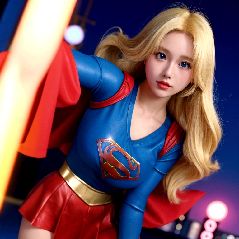 1990s anime featuring a beautiful blonde supergirl at a nightclub, ghibli style, in 4k resolution with vibrant colors at night.
