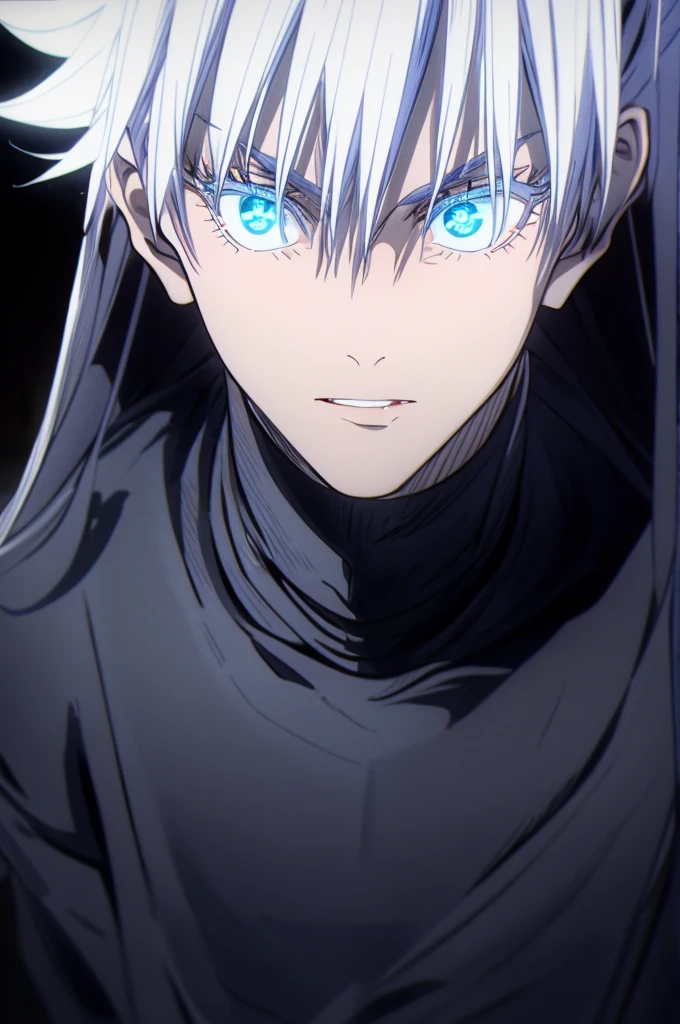 1boy, Gojo Satoru, standing, blue eyes, detailed pupils, colored eyelashes, hair between eyes, white hair, short hair, parted lips, muscular, maid dress, black apron, gloves, glow, Absurdres, Intricate Details, Masterpiece, Best Quality, High Resolution, 8k
