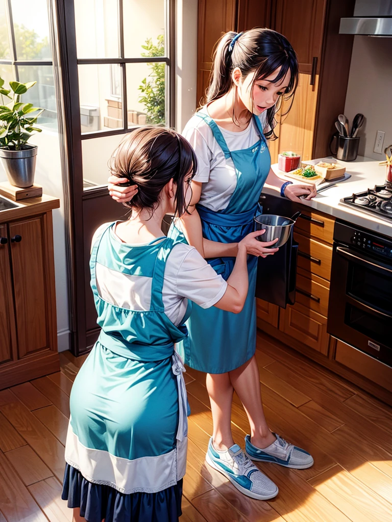 Highest quality,Highest Resolution,Middle-aged woman doing housework,kitchen,