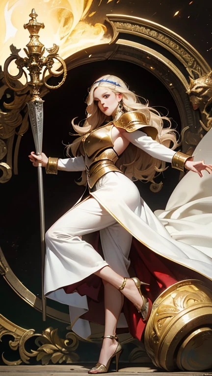8K resolution, masterpiece, Highest quality, Award-winning works, unrealistic, sole sexy lady, healthy shaped body, 25 years old, white wavy long hair, hair band, big firm bouncing bust, ancient roman military commander's armor, Pure white armor with a complex structure, royal coat of arms, excalibur, elegant, Very detailed, Digital Painting, artステーション, コンセプトart, Smooth, Sharp focus, shape, artジャム、Greg Rutkowski、Alphonse Mucha、William Adolphe Bouguereau、art:Stephanie Law , Magnificent royal background, Royal Jewel, nature, Full Shot, Symmetric, Greg Rutkowski, Charlie Bowwater, beep, Unreal 5, Surreal, Dynamic Lighting, ファンタジーart, Complex colors, Colorful magic circle, flash, dynamic sexy poses