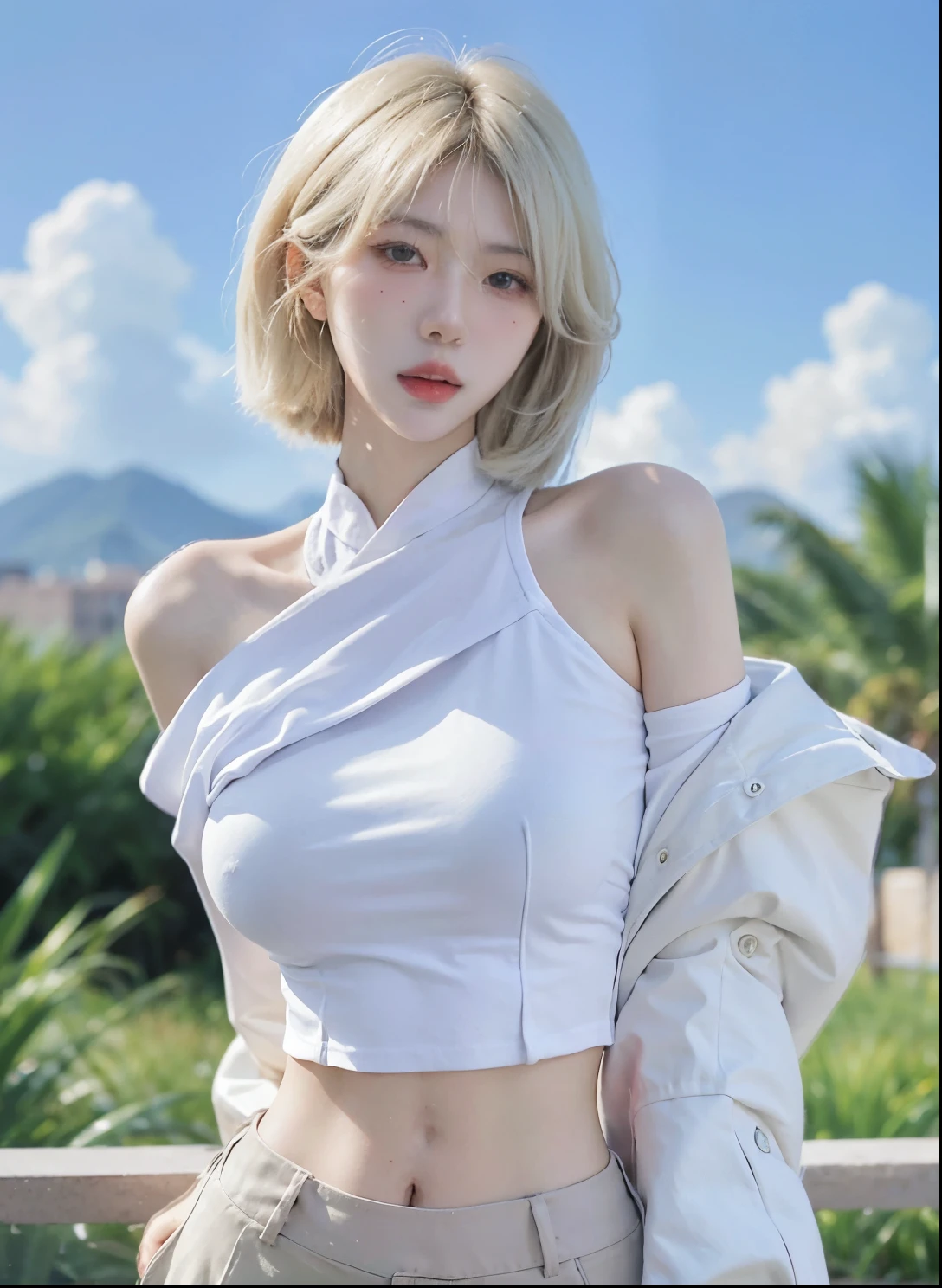 Beautiful woman with perfect figure:1.4,Desert Background,Desert Background,Ultra-high resolution,Seductive laughter,wear glasses,(lifelike:1.4),Layered Hairstyle,White皮肤,Super short pleated skirt,whole body,Very delicate face and skin texture,Double eyelids,Skin Whitening,Long hair,White hair,White,
