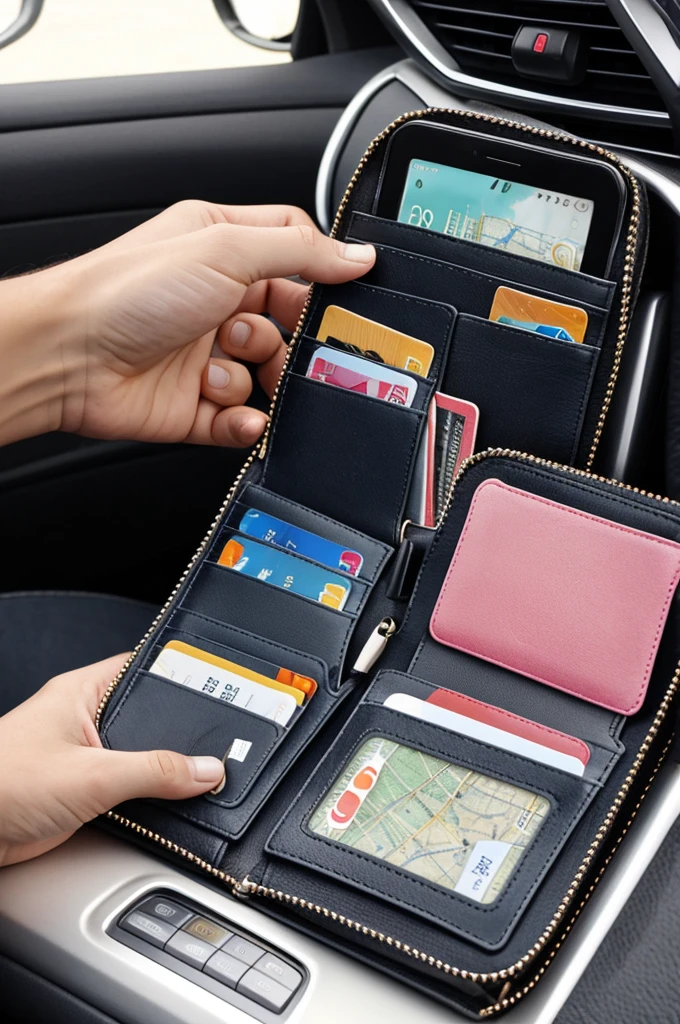 Wallet as a cell phone holder, Makeup bag, with GPS and cloth