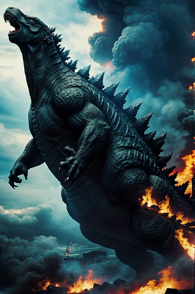 Godzilla destroying Japan.