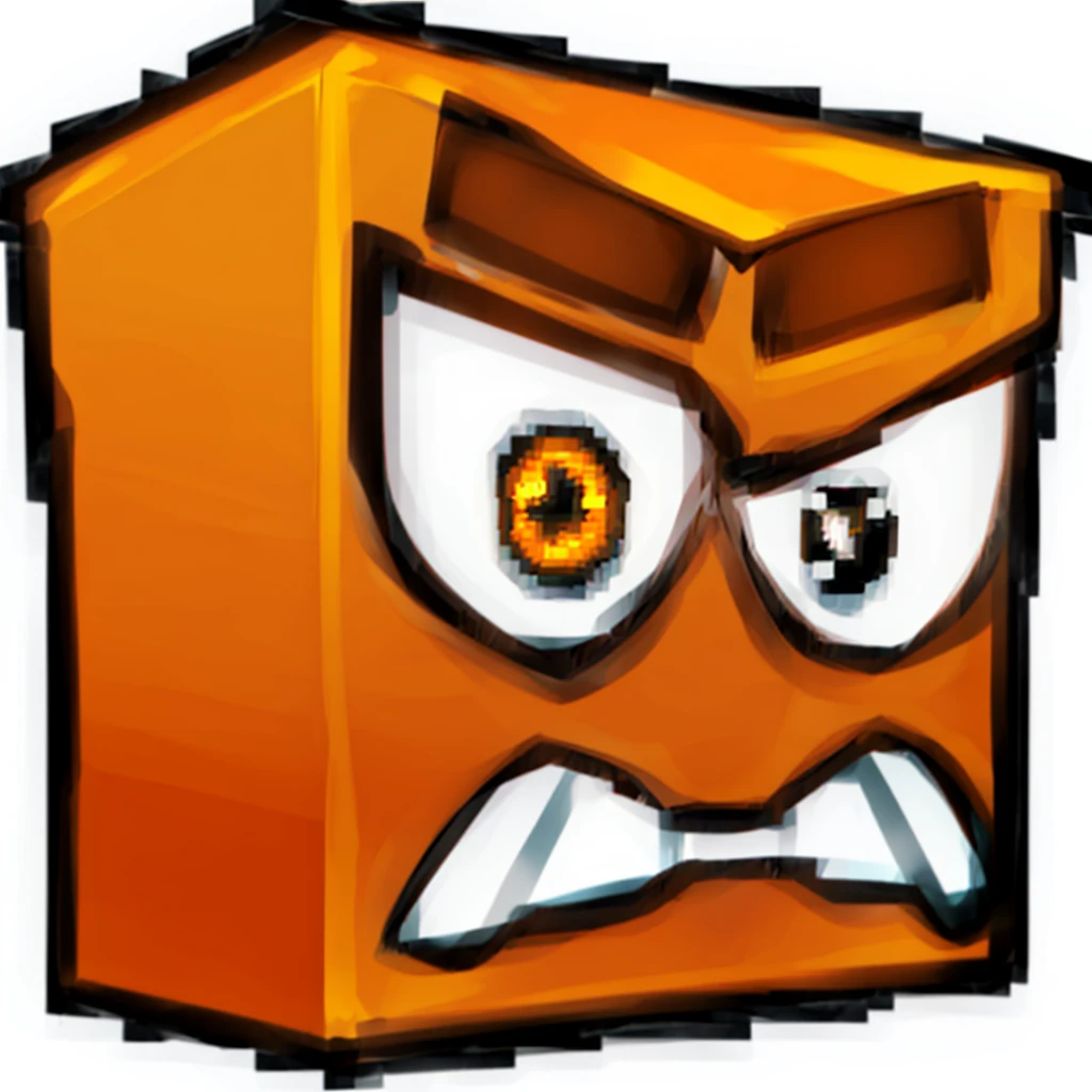 an orange cube with a frown, In block, angry face, Angry 8K, an angry expression, angry expression, orange to dark orange gradient on cube skin, angry frown, block head, square face, blocktober, orange head, an extremely angry, In block shape, ceñudo, ceñudo, frustrated face