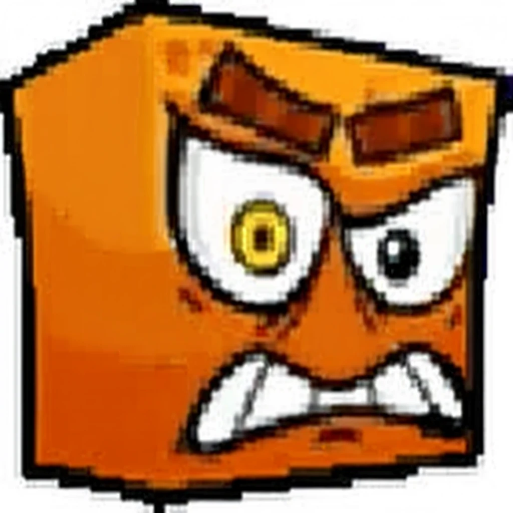 an orange cube with a frown, In block, angry face, Angry 8K, an angry expression, angry expression, orange to dark orange gradient on cube skin, angry frown, block head, square face, blocktober, orange head, an extremely angry, In block shape, ceñudo, ceñudo, frustrated face