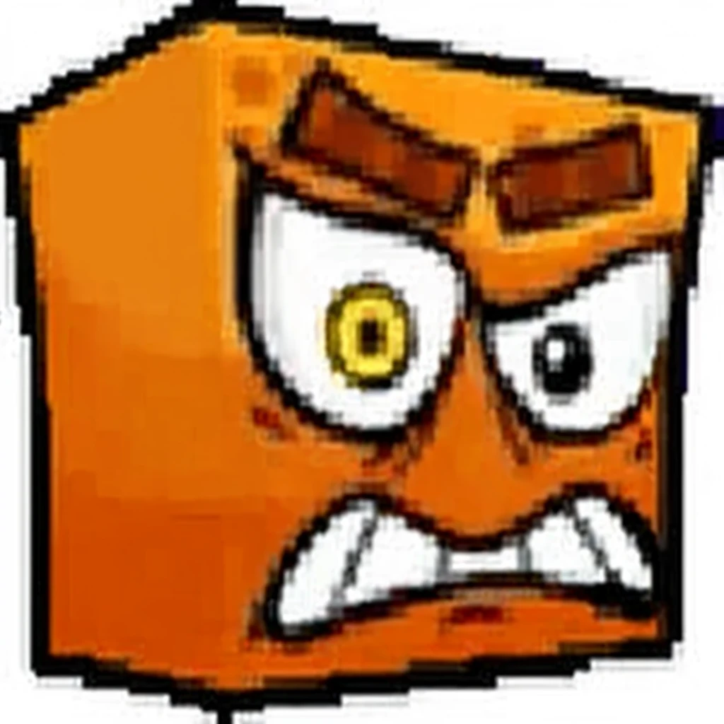 an orange cube with a frown, In block, angry face, Angry 8K, an angry expression, angry expression, orange to dark orange gradient on cube skin, angry frown, block head, square face, blocktober, orange head, an extremely angry, In block shape, ceñudo, ceñudo, frustrated face