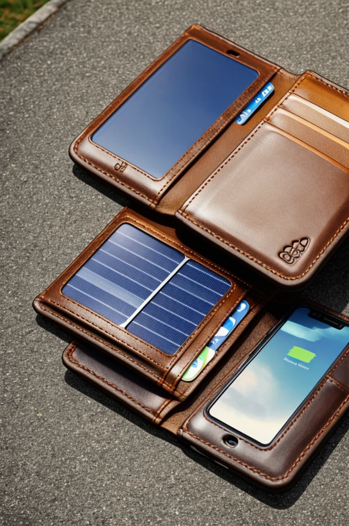 Wallet as a cell phone case that has a solar panel with charging