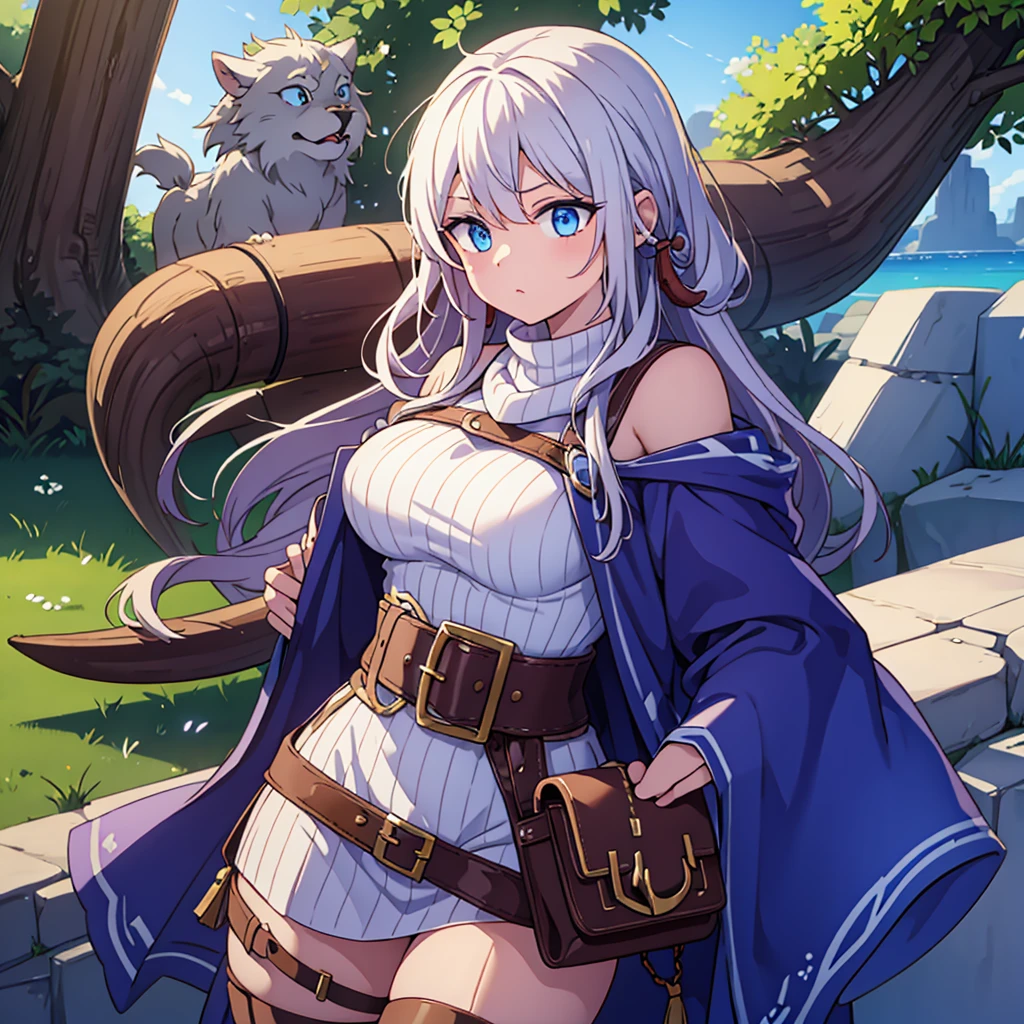 viking woman blowing a vikings horn outdoors