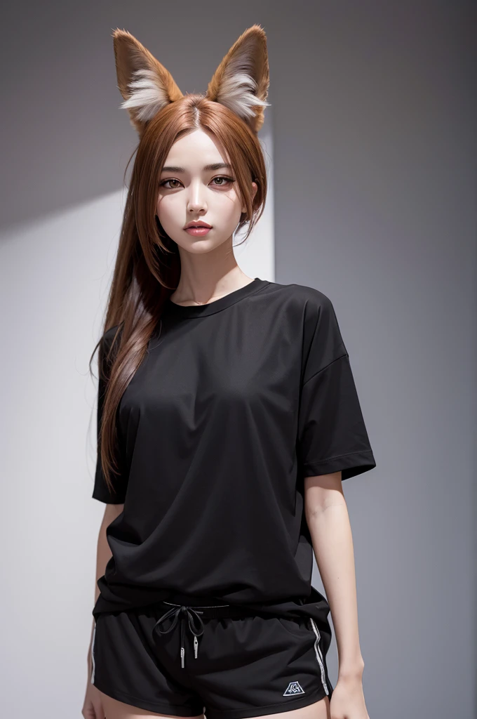 Anthropomorphic maned wolf, female with black shirt and shorts

