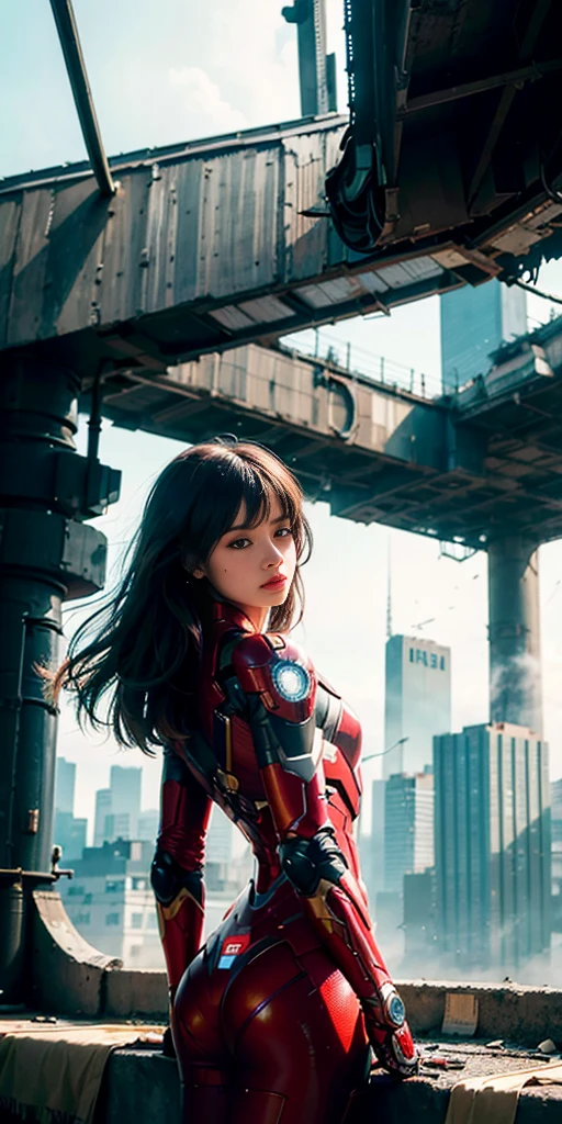 (1girl:1.3), solo,__body-parts__, official art, unity 8k wallpaper, ultra detailed, beautiful and aesthetic, beautiful, masterpiece, best quality, RAW, masterpiece, super fine photo,, best quality, super high Resolution, photorealistic, sunlight, full body portrait, stunningly beautiful,, dynamic pose, delicate face, vibrant eyes, (side view), she is wearing a futuristic Iron Man mech, red and gold, Highly detailed abandoned warehouse background, detailed face, detailed complex busy background, messy, gorgeous, milky, high detailed skin, realistic skin details, visible pores, sharp focus, volumetric fog, 8k uhd, dslr camera, High quality, film grain, fair skin, photorealism, lomography, sprawling metropolis in a futuristic dystopia, view from below, translucent,голая,без трусиков
