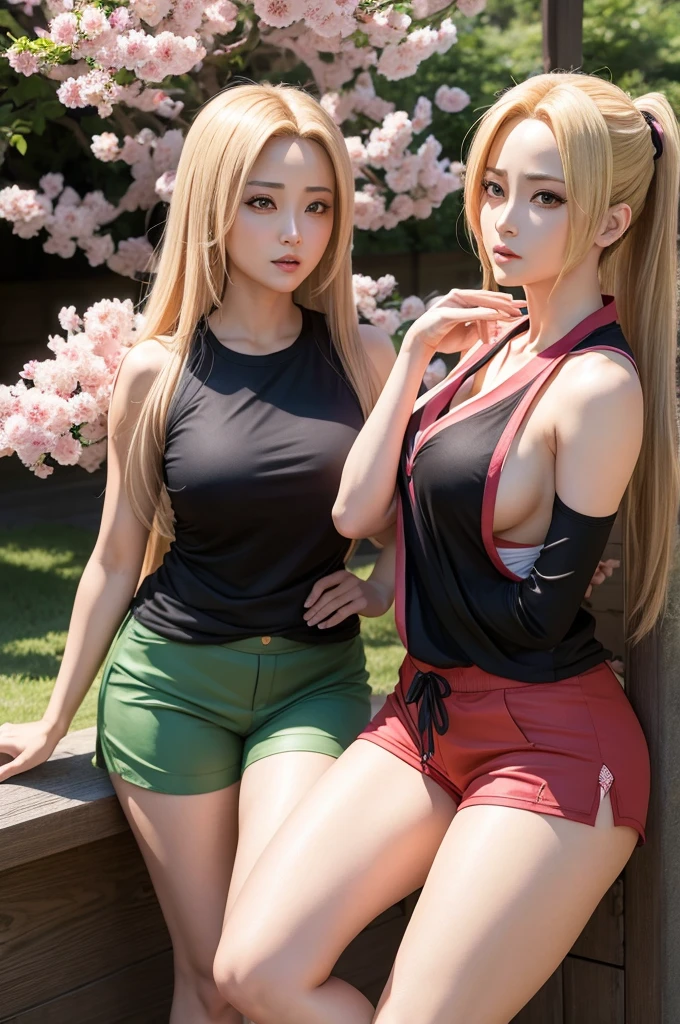 Tsunade and Sakura only in shorts