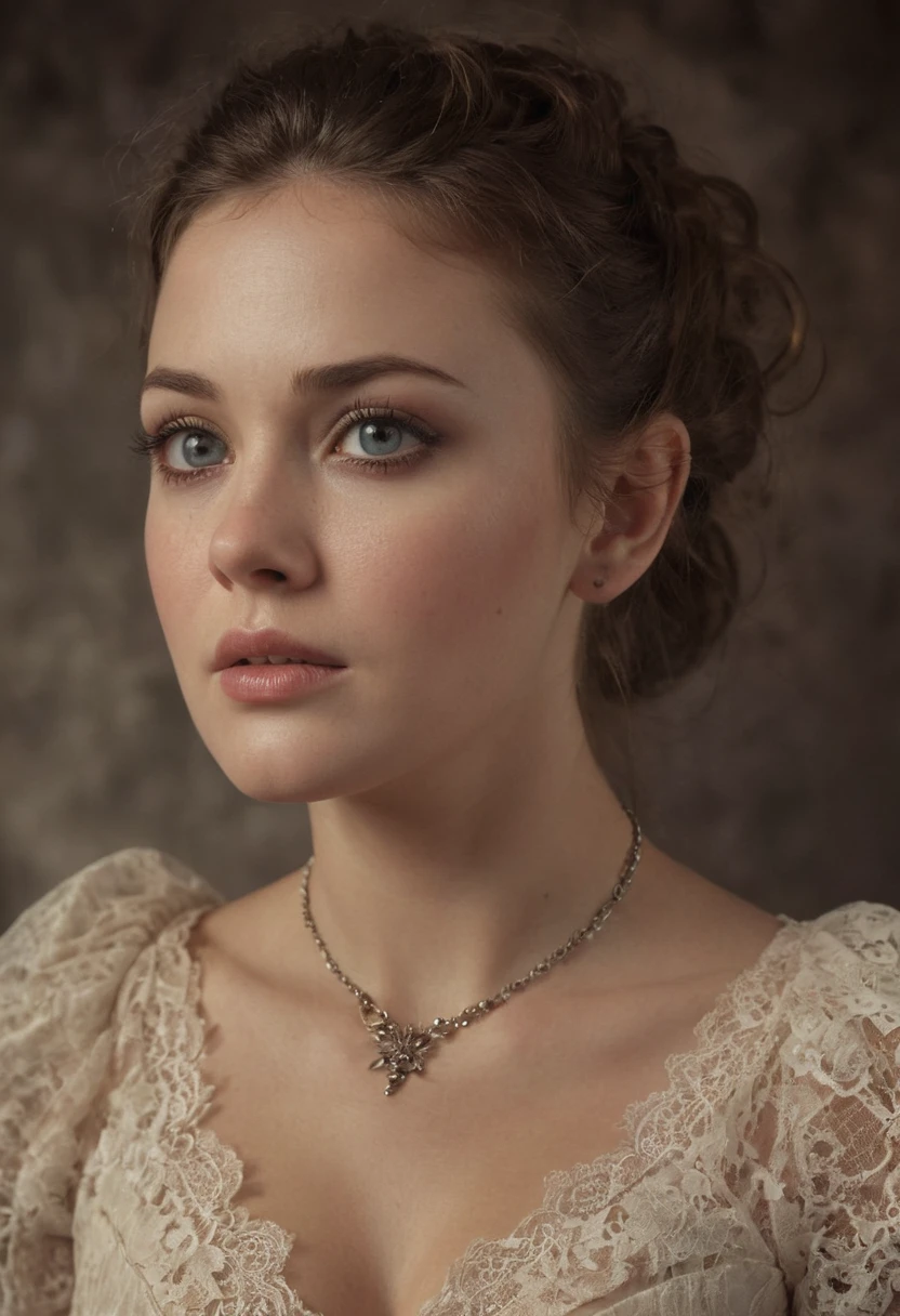 from below, a sensual 15 year old victorian era girl,beautiful face,detailed facial features,lace dress,low cut neckline,provocative pose,1girl,photorealistic,exquisite lighting,soft warm colors,dramatic chiaroscuro,masterpiece,ultra-detailed,cinematic, Tons sépia, esthétique du XIXe siècle, expression excité, col décolleté en dentelle, Lynda Carter inspiration, natural skin texture, melancholy mood , timeless atmosphere. beautiful detailed eyes, beautiful detailed lips, extremely detailed eyes and face, photorealistic, highly detailed, hyper realistic, studio lighting, masterpiece, intricate details, dynamic posing, dramatic lighting, warm color tones, cinematic, stylish,