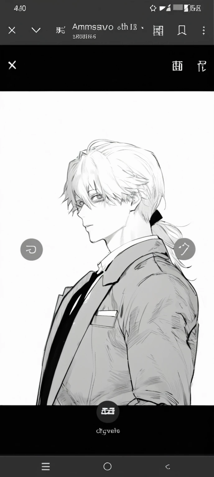 yuto-sano, 1boy, Kaneki, white hair, tied hair, long hair, long tied hair, elegant, monochrome, solo, greyscale, male focus, looking at viewer