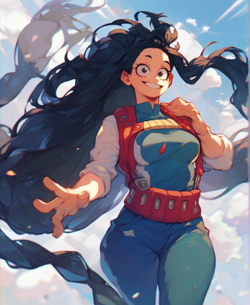 score_9_up, score_8_up, score_7_up, cowboy shot, 1girl,\(boku no hero academia\), black hair, very long hair, tied hair, eyes, wide hips, medium breasts, smiling,
, source_anime, anime style