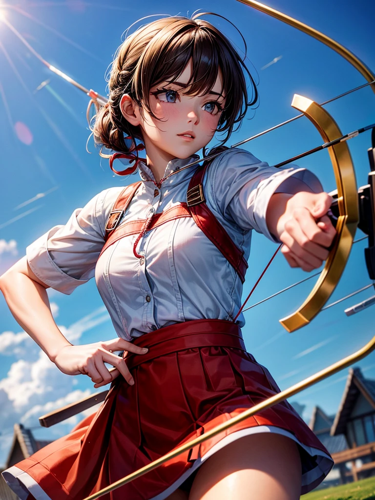 Highest quality,Highest Resolution,Beautiful girl playing archery,Shoot arrows,