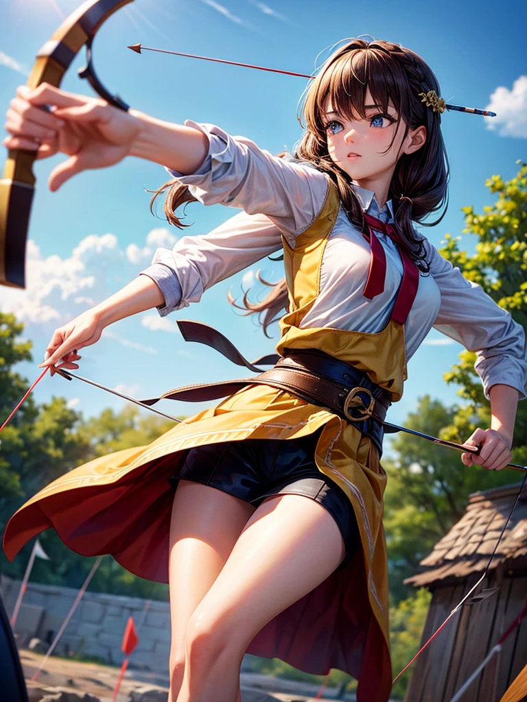 Highest quality,Highest Resolution,Beautiful girl playing archery,Shoot arrows,