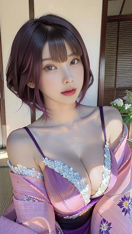 the same,
One Woman,
Purple Hair,
(Short Hair.05),Ashime,straight,
((Flower Hair Ornaments)),
Natural skin texture,Big boobs,Narrow waist,
Pink Lipstick,
(black)Japanese clothing,Long-sleeved kimono,Hakama,
temple,Outdoor,flower bed,
Slightly larger breasts,expression(Puzzled),Healthy attitude,
Closed Mouth,blush,from the front,Tilt posture,Squint your eyes,
Natural depiction,
Beautiful depiction,
Shiny eyes,
Healthy Body,
Natural hairstyle,
Natural body contours,
Natural facial contours,
Sharp eyelid depiction,
Keep the subject in the center,
Beautiful image quality,Delicate shades,4K,Very detailed,Delicate light adjustment,Delicate contour drawing,
