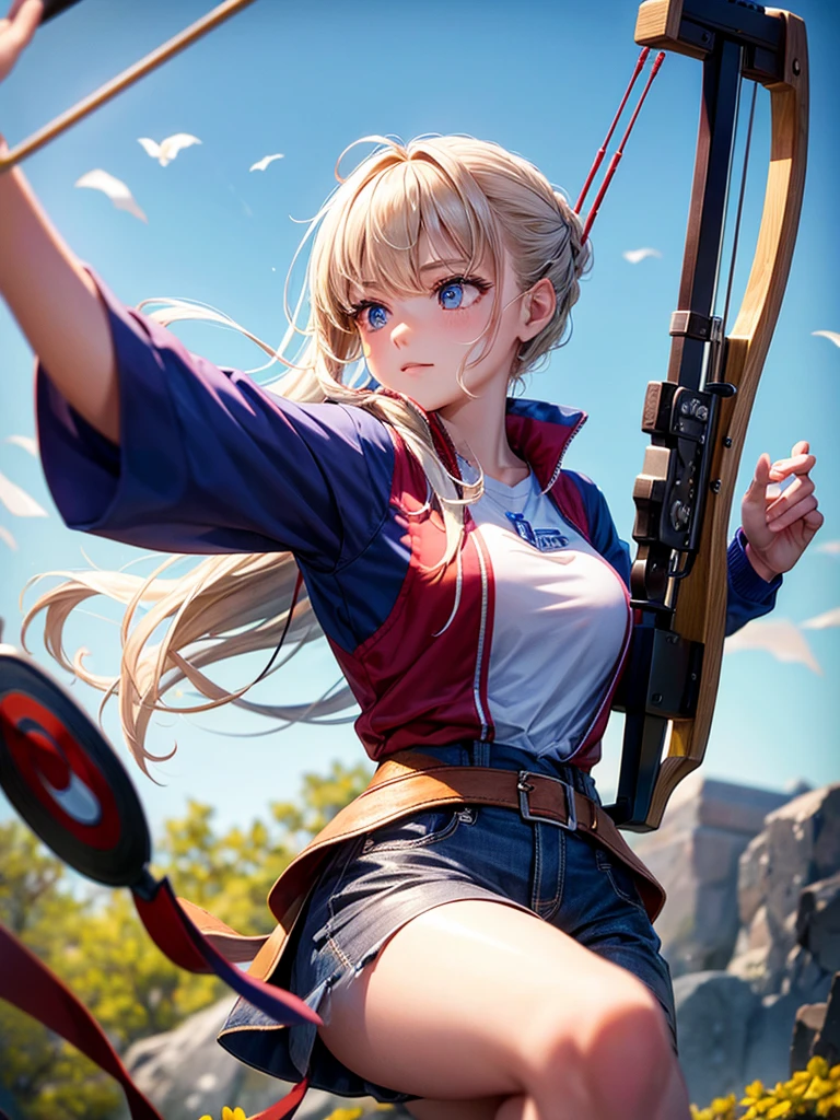 Highest quality,Highest Resolution,Beautiful girl playing archery,Shoot the target,