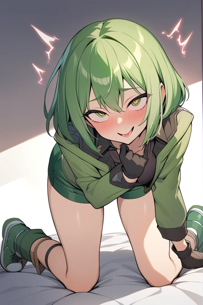 Konami,One girl,smile, View your viewers, Green jacket, gloves, Green shorts,Green footwear, masterpiece,Highest quality,ahegao,motion_Line,
