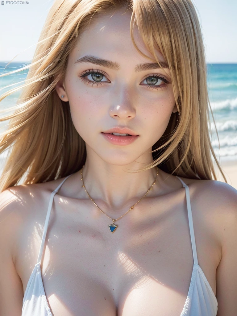 (​masterpiece:1.5), very precise details,(Ultra High Resolution:1.5),(Photorealsitic:1.4),(top-quality), ( photorealistic:1.4), beautiful illustration, a sexy girl is at the beach, ((blond hair)), symmetrical details, (small breasts), gorgeous face, Outstanding details, 4K, Sharp focus, ultra detailed photography, masterpiece, best quality, realistic photo, depth of fields, full -length, jewelry, necklace, resort, big houses,