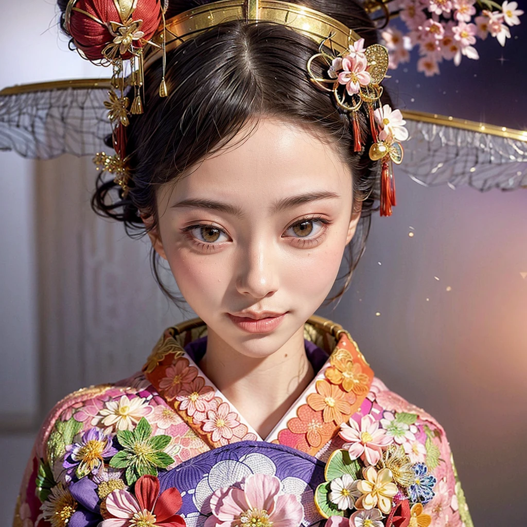 (PUNIPUNI offshoulDer KIMONO offshoulDer KANZASHI flowers Hairpin Nihogami Oiran-Hair)High-level, 8K Masterpiece TopQuality, Ultra-DetaileD CG, AbsurD DetaileD wallpaper, PerfectLighting, Extremely DetaileD (((Personifying " Oiran " as a KAWAII Girl))), Characteristic Items, aesthetic LifeLike RenDering, MysticSight, Haze TynDall Scattering, (StuDio GRAY BackgrounD with (OoDles Dazzling IriDescent Particles (bokeh))), (((Assfocus)) RounDlyButt) ThighGap, (ExposeD:0.44) 🔞 BREAK (Acutance:0.8), (NOGIZAKA FaceVariations) Extremely DetaileD very KAWAII FaceVariations, ChilDish CaptivatingGaze ElaboratePupils DetaileD Eyes with (SparklingHighlights:1.28), (Voluminous LongEyelashes:0.88)、Glossy ReDLips with beautiful Details, CoquettishTongue, RosyCheeks, RaDiant PearlSkin with Transparency, Glowing DowneyHair . { (Dynamic LifeLike expressions:1.4) | (:D) }, (large eyes:-1) .