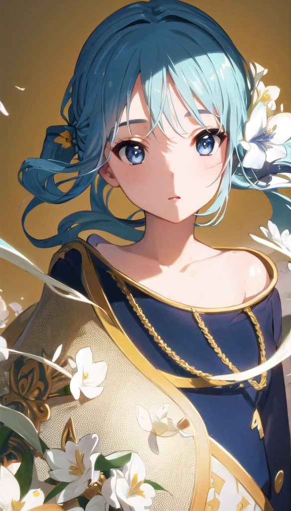 (masterpiece), (best quality), (ultra detailed),(disheveled hair),(illustration), (1girl), (Fashionable clothing), standing, Fashion model, looking at viewer, (interview), (simple background),beautiful detailed eyes, delicate beautiful face, Floating,(high saturation),(colorful splashes),colorful bubble,(shining), focus on face,  ponytail, kamisato ayaka, light blue hair, bangs, hair ring, floating flowers, floating hairs, (shining), best lighting, best shadow,  