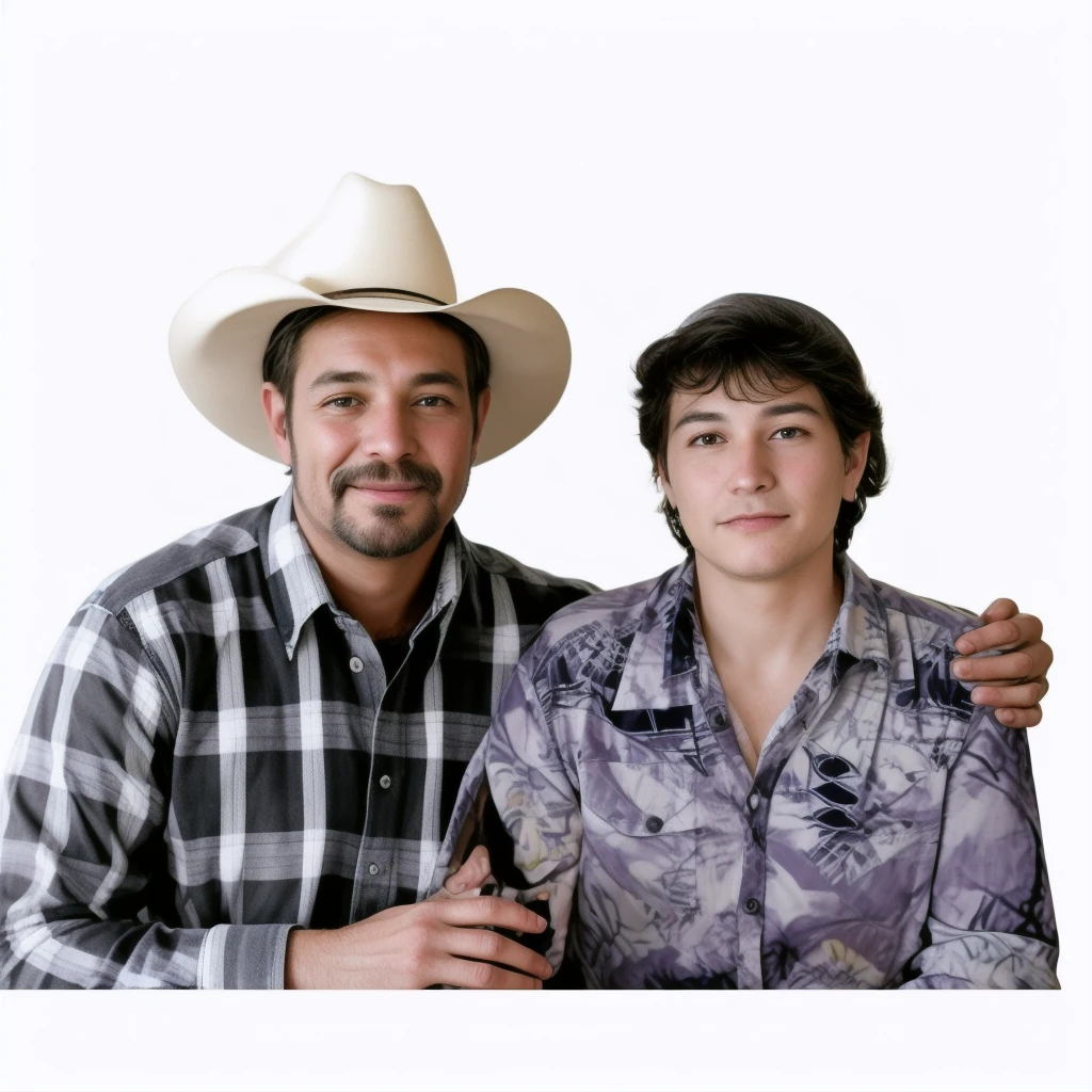 They are posing for a photo with a cowboy hat., couples portrait, portrait of two people, A Man and a Woman