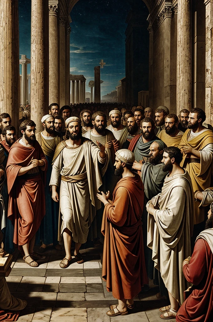 Rome in the year 100 with the Apostle Paul preaching to the Pleiades after his conversion