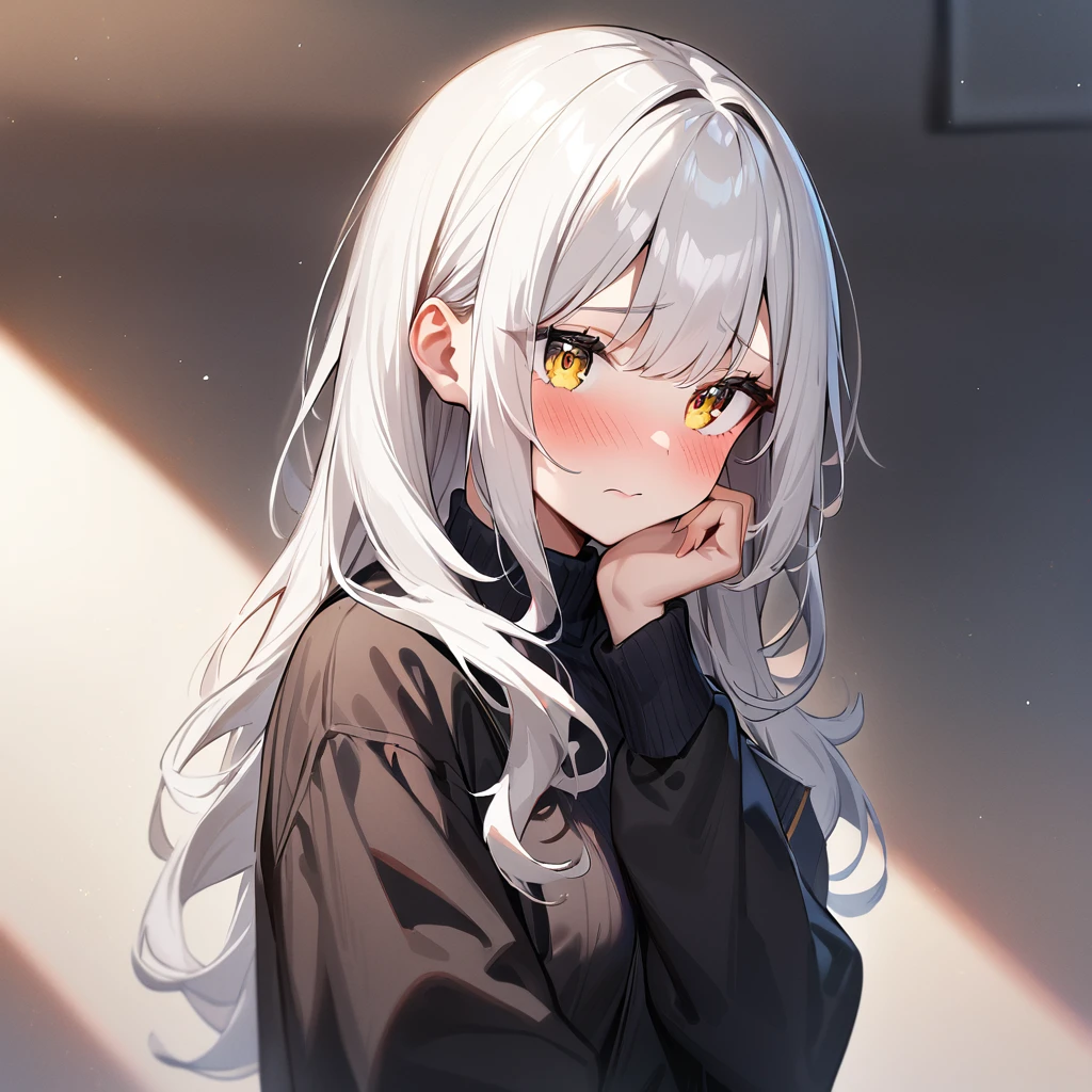 1girl,White hair,shiny hair,shy,yellow eyes,blush ,Detailed eyes,masterpiece,best quality,very aesthetic,absurdres