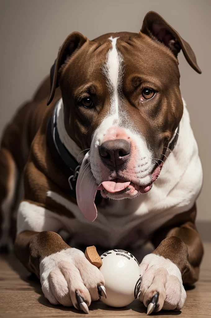 Pitbull dog biting bone