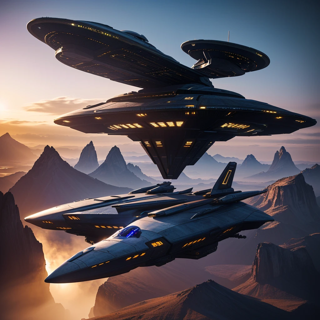 spaceship flying over a city in the background, space ship above a city, scifi spaceship, futuristic spaceship, futuristic starship, an epic space ship scene, dramatic lighting sci fi, alien starship, science fiction spacecraft, cinematic scifi shot, 8 k high detail concept art, sci - fi spaceship in combat, alien space ships, dark ( spaceship )