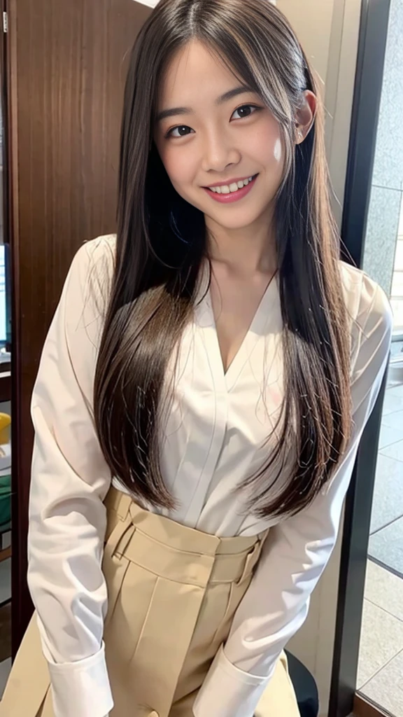 Raw photo、Ultra-realistic、Ultra detailed face、Detail lips、Detailed eyes、High school girl smiling showing her teeth、Long Hair:1.1、chest、Visible curves、Laughing with your mouth open 、Tokyo city角、 Whole body、( Slender body)、(Long Hair)、Big Breasts、Idol、(pastel colour)、18-year-old、Small face、Braid、 Tokyo city、Long beautiful legs 1.2、Curved waist、flower、uniform、blouse