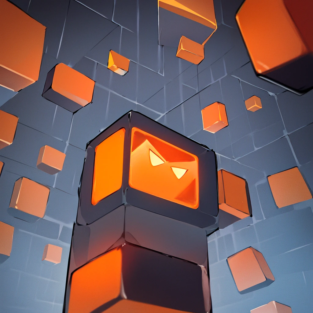 an orange cube with a frown, In block, angry face, Angry, an angry expression, angry expression, orange to dark orange gradient on cube skin, angry frown, block head, square face, blocktober, orange head, an extremely angry, In block shape, ceñudo, ceñudo, frustrated face, toon style toon of the angry cube